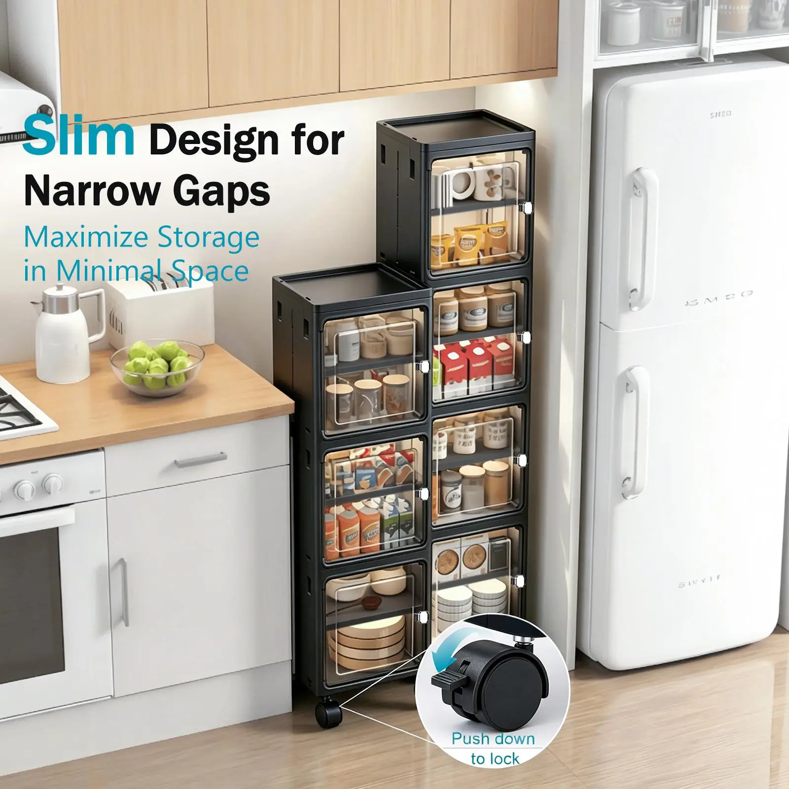 5-poziomowa czarna wąska szafk – Kitchen Appliances Cabinet recenzja i cena